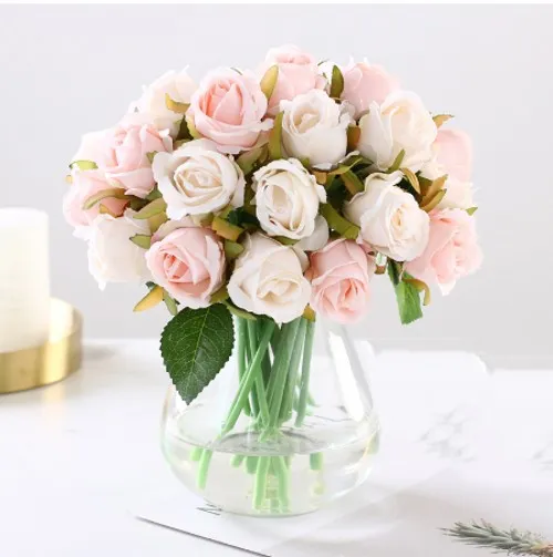 12 stks / partijen kunstmatige roze bloemen bruiloft boeket zijde rose bloemen voor home decor bruiloft decoratie nep bloem
