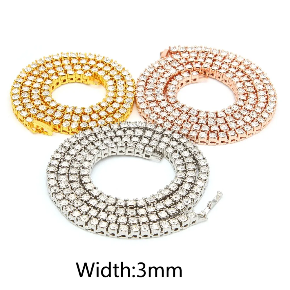 Collier de chaîne de tennis glacé en diamant pour hommes, chaînes en or Rose en argent, Hip Hop Moissanite, colliers en chaîne, bijoux 3mm 4mm 5mm 1823