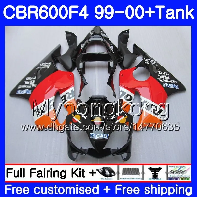 Kropp + Tank för Honda CBR600 F4 CBR 600 F4 FS CBR600 F 4 287HM.5 Repsol Orange Black CBR600F4 99 00 CBR600FS CBR 600F4 1999 2000 Fairings Kit
