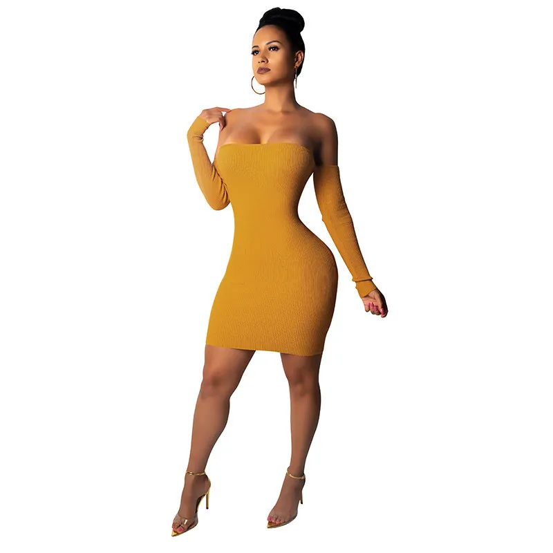 2019 Women New Style Sexy Strapless Bind Dress Long Sleeves At Night Clubs Package Hip Skirt