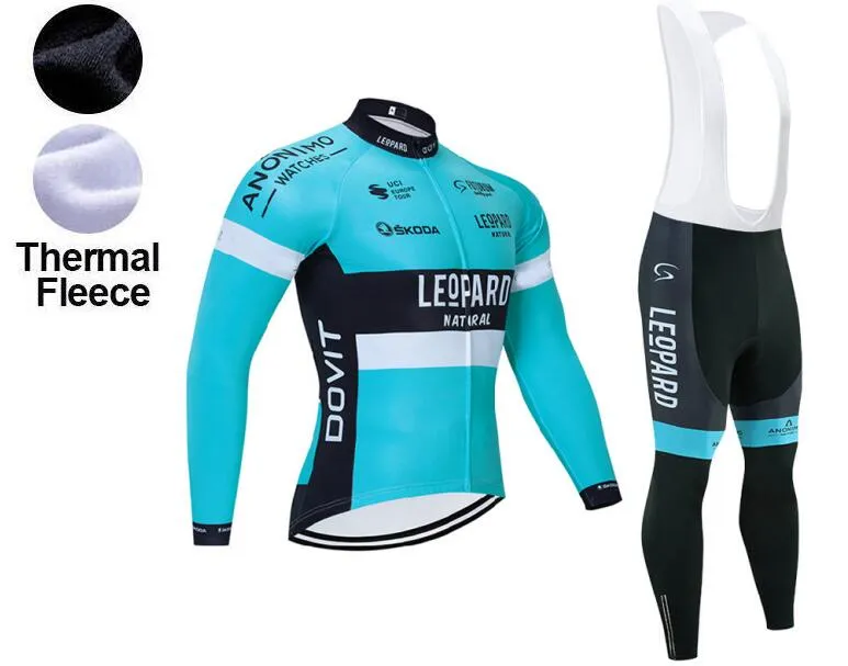 2024 Winter Leopard Cycling Jersey Bibs 바지 세트 Ropa Ciclismo Mens Winter Thermal Fleece Pro Bike Jacket Maillot