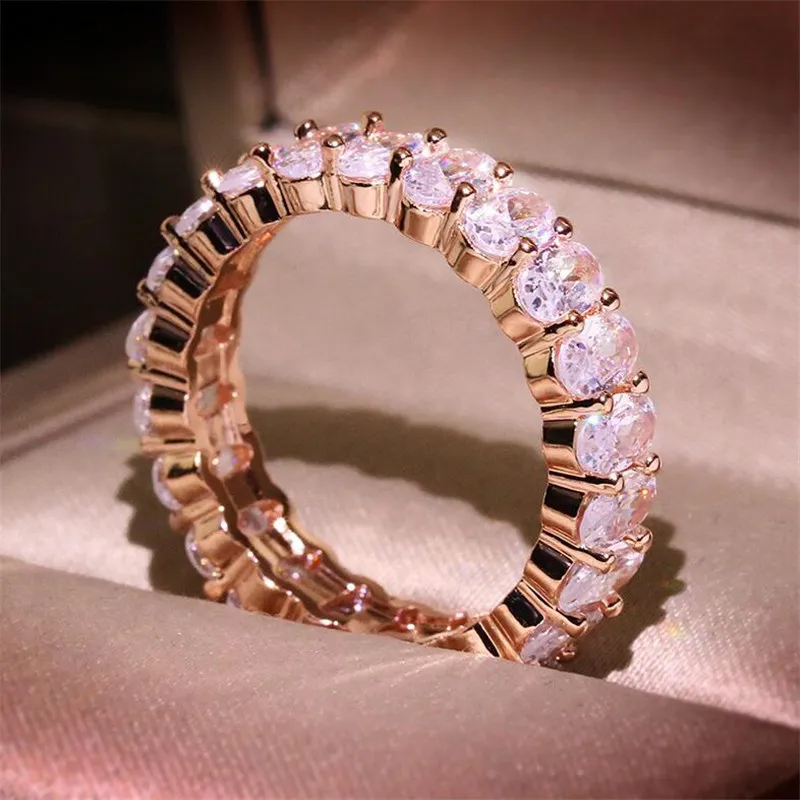 Rulalei Совершенно новые роскошные ювелирные изделия 925 стерлингового серебряного серебряного золота наполнить овальный нарезка белый топаз CZ Diamond Gemstones женщин свадебные кольца кольцо подарок