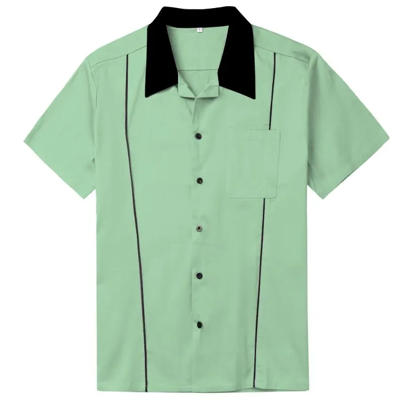 Men's Casual Shirts Western Mens Clothing Rockabilly Grey Retro Design Shirt Short Sleeves With Pockets L-2XL 2021226J