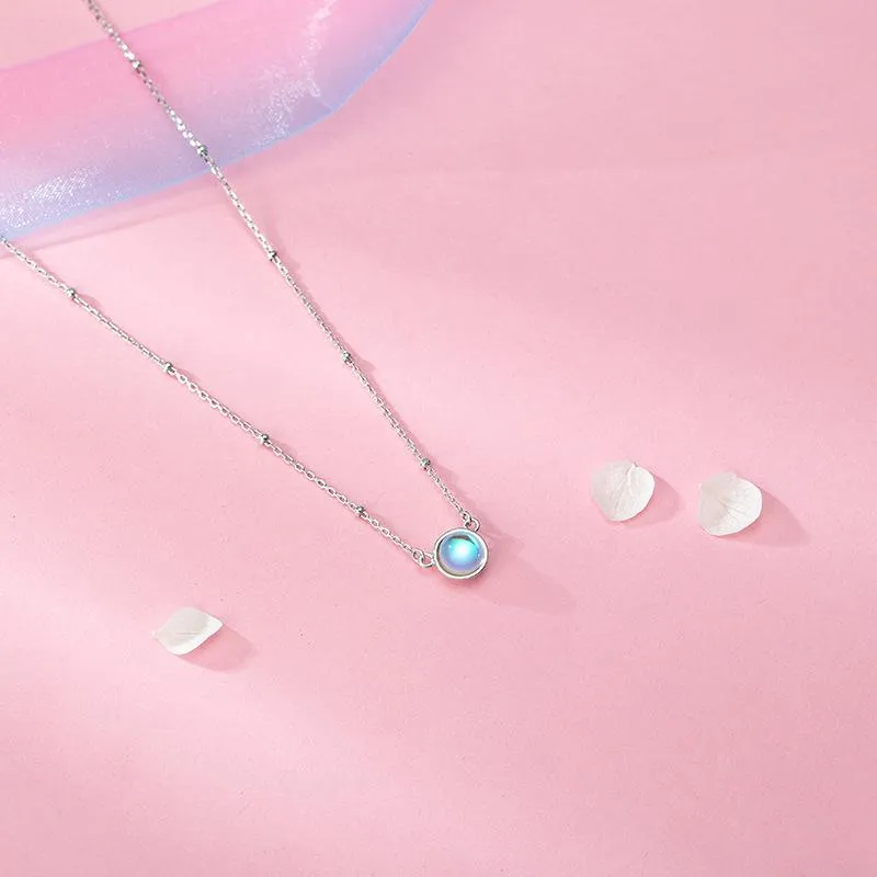 Moda-nuovi pendenti rotondi delle collane della pietra di luna per le donne Catena clavicolare dei gioielli dell'argento sterlina di modo 925