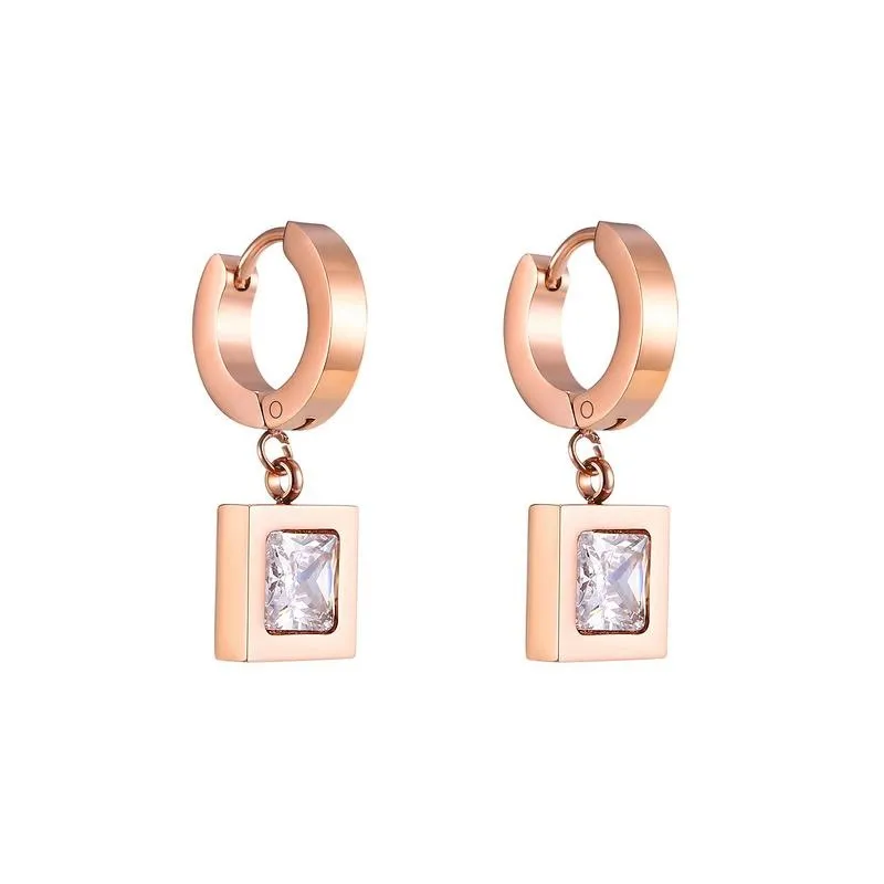 Fashion designer di lusso oro rosa titanio diamante zircone semplice scatola quadrata pendente cerchio orecchini per donna