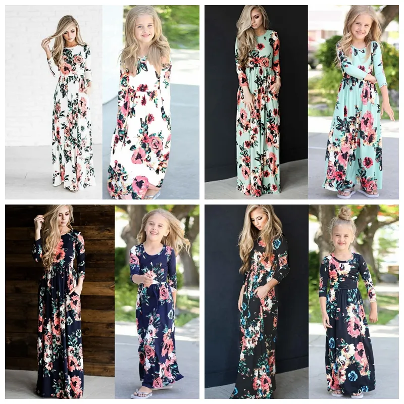 Aile Eşleştirme Kıyafetler Çiçek Kız Anne Maxi Elbiseler Anne ve Kız Tatil Elbiseler Çocuklar Anne Giyim 5 Tasarımlar Opsiyonel DHW2386