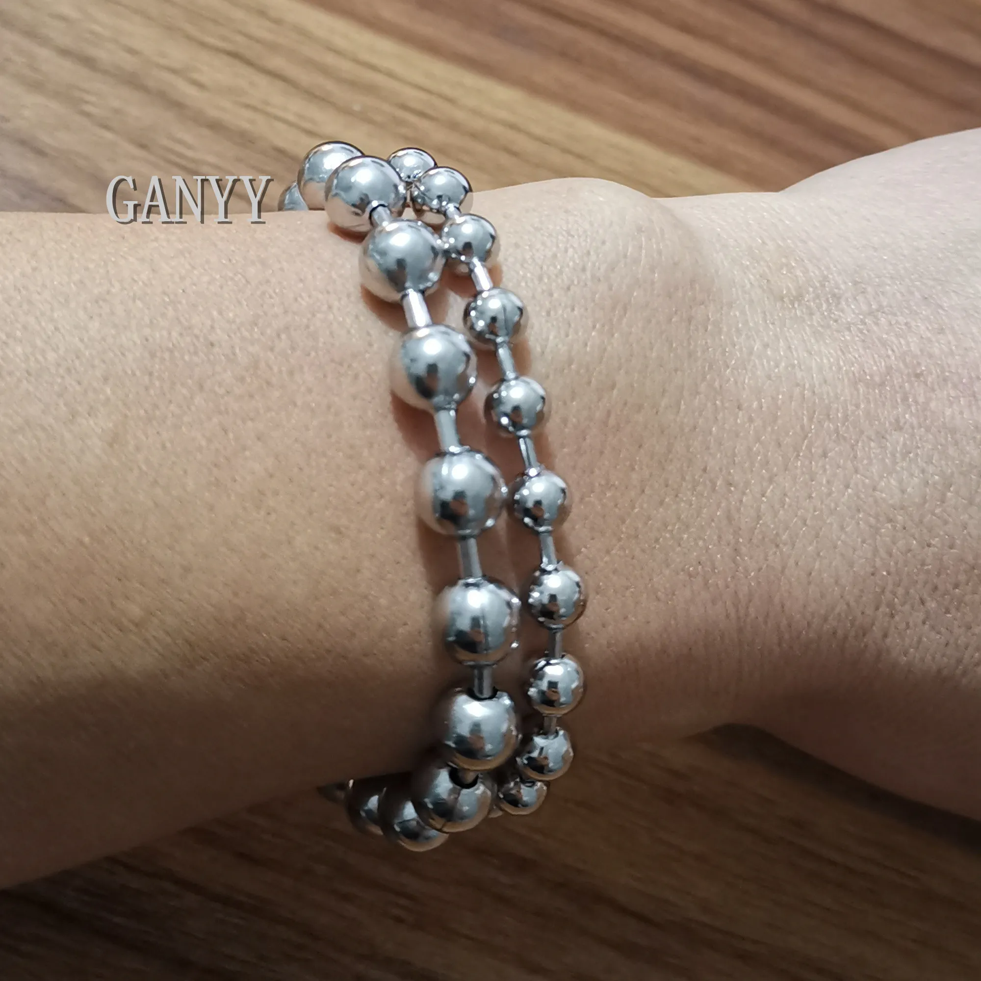 Silver Stainless steel Beaded Chain ball bracelet bangle 6mm/8mm 8.5'' Fashion jewelry