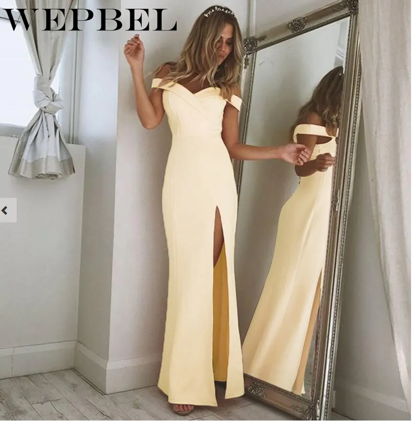 Moda-Mujeres Vestidos elegantes vestidos largos fuera del hombro Spaghetti  Straps Larga de cuerpo entero Vestido