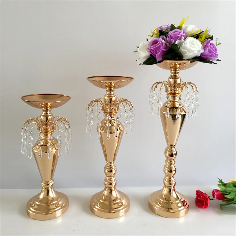 Vaso per fiori in metallo con ciondolo in cristallo a forma di fontana, centrotavola per tavolo da matrimonio, per eventi, feste, per la decorazione domestica