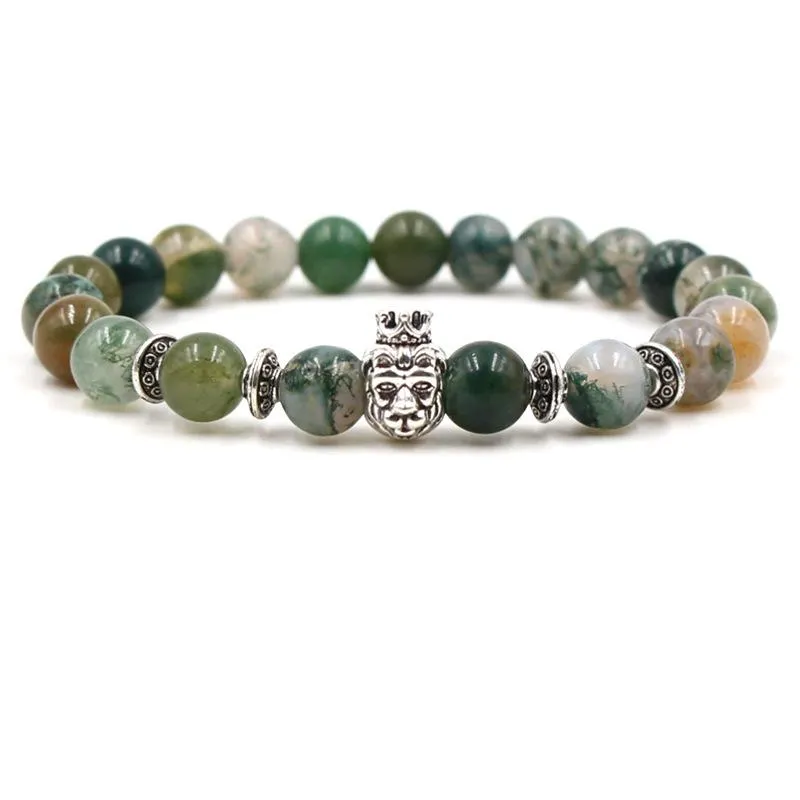 Joli Bracelet indien en pierre naturelle d'agate, hibou élégant, couronne léopard, tête de bouddha, Bracelet à breloques, perles extensibles de 8mm