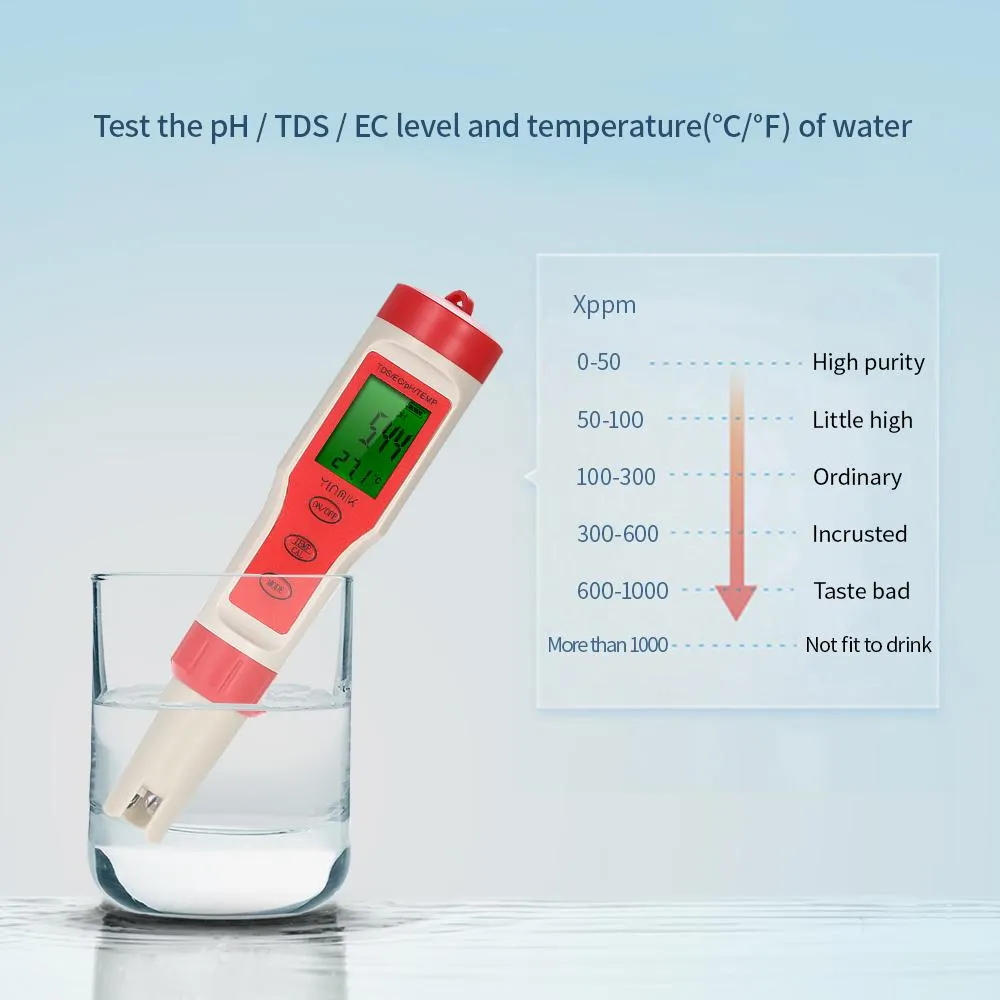 4 в 1 Цифровой тестер качества воды Pen Тип PH метр Профессиональный ацидометр pH / TDS / EC TEMP воды Монитор качества 111