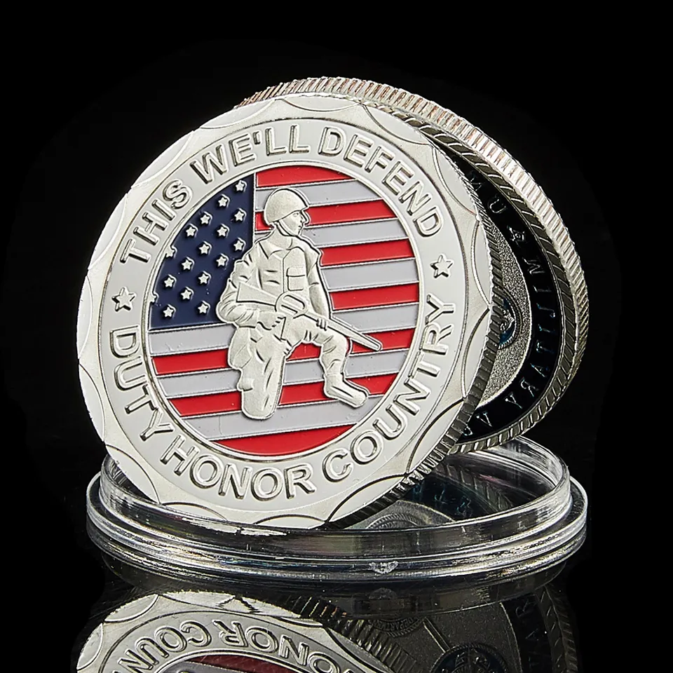 American Army Craft Veteran Proud Served dit We verdedigen Duty Honor Country Military Silver Pated Challenge Coin