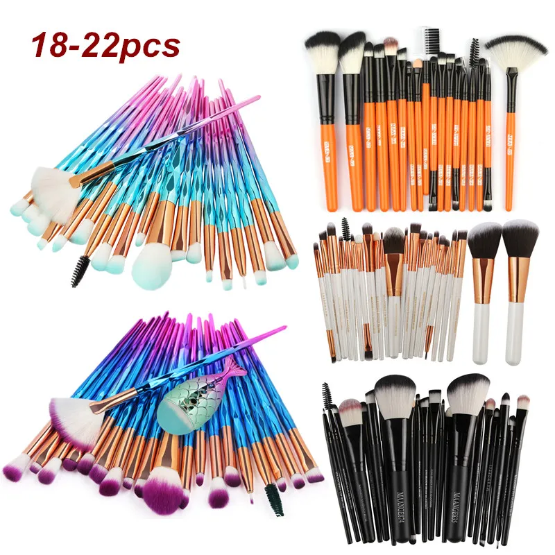 Professionell make up penslar set 18 22pcs Foundation Powder Eyeshadow Diamond Little Fish Mermaid Eye Makeup Brush Kit verktyg