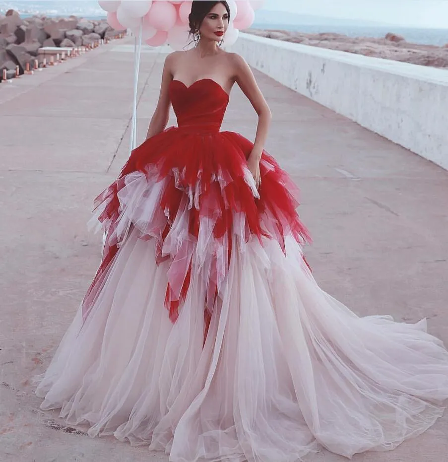 red and white beach wedding dresses FairOnly M368 Women's Colorblock Bridal Wedding Dress (XXL, White Red) at Amazon Women's Clothing store