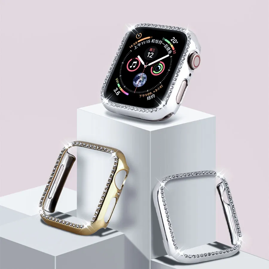 Crystal Bumper Rhinestone Protector Cover For Apple Watch 38mm 44mm Diamond PC Plated Watch Case For iWatch Series 4/3/2/1 40mm 42mm