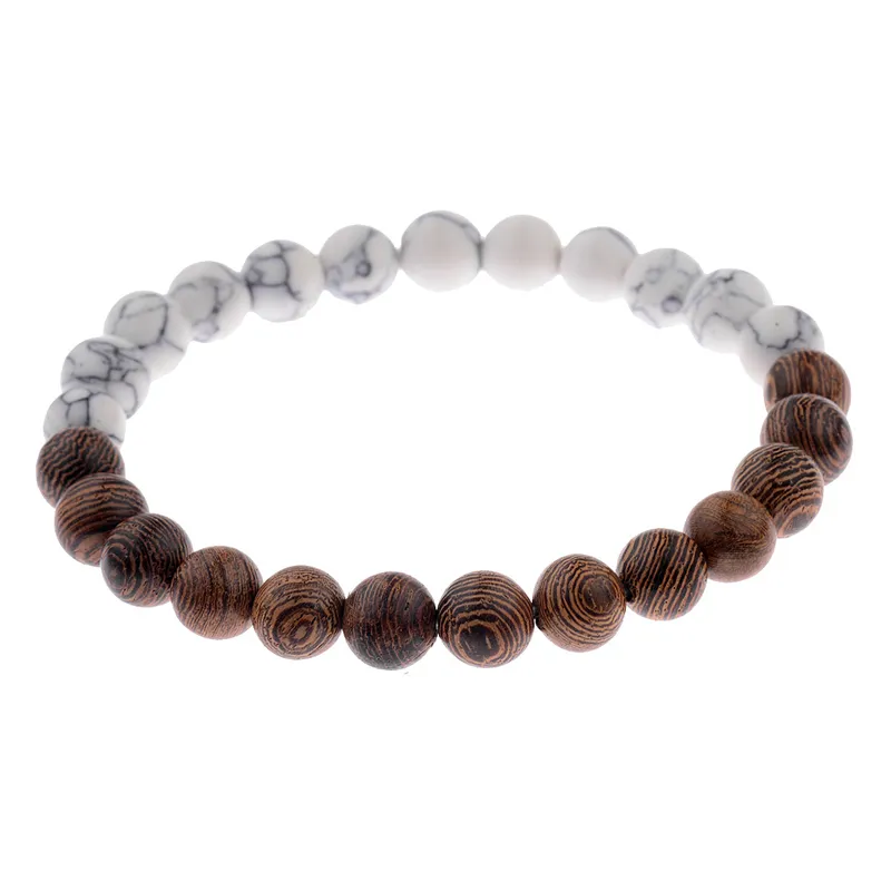 8mm New Natural Wood Beads strand Bracciali Uomo Nero Ethinc Meditation White Bracciale Donna Preghiera Gioielli Yoga283w