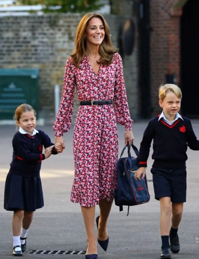 Kate Middleton Çiçek Baskı Midi kadınlar Şık Uzun Kollu Seksi V-Yaka Elbise W041 Elbise