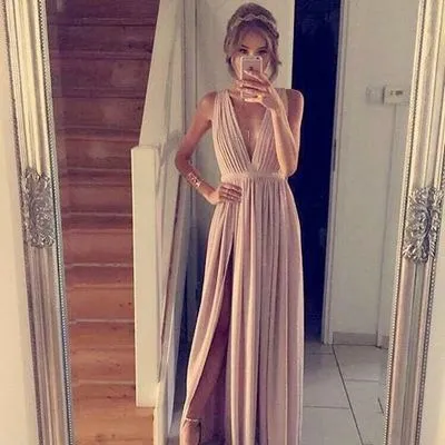 Einfaches langes Ballkleid mit V-Ausschnitt, Tank-Chiffon-Frontschlitz, formelle Kleider für Teenager, Abendkleider für Frauen