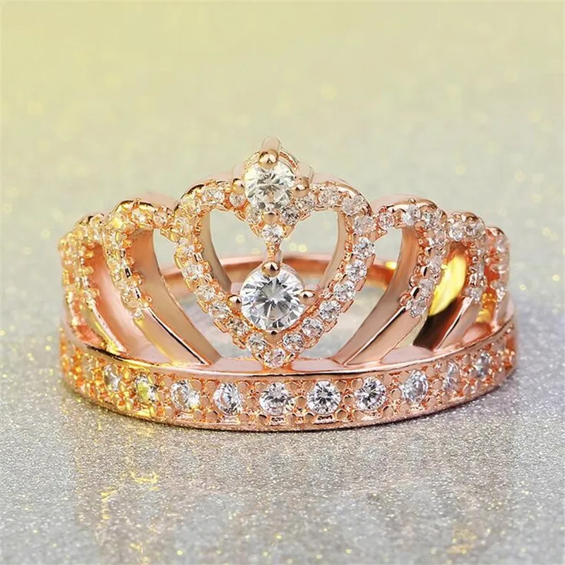 Vecalon Crown Ground Изделия женские кольца 5a Zircon CZ Розовое золото наполнено 925 серебряное взаимодействие с обручальным кольцом для женщин мужчин подарок