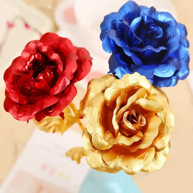 24K Or Rose Trempé Feuille Plaqué Romantique Fleur Artificielle De Mariage Festive Fête Saint Valentin Cadeau LX4779