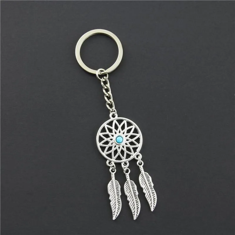 2018 Moda Dream Catcher Tone Breloczek Srebrny Ring Feather Frędzle Keyring Brelok Dar