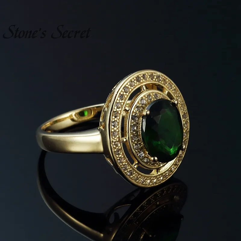 Fashion- Russian Chrome Diopside with . 26ctw round white topaz 14k yellow gold over sterling silver ring