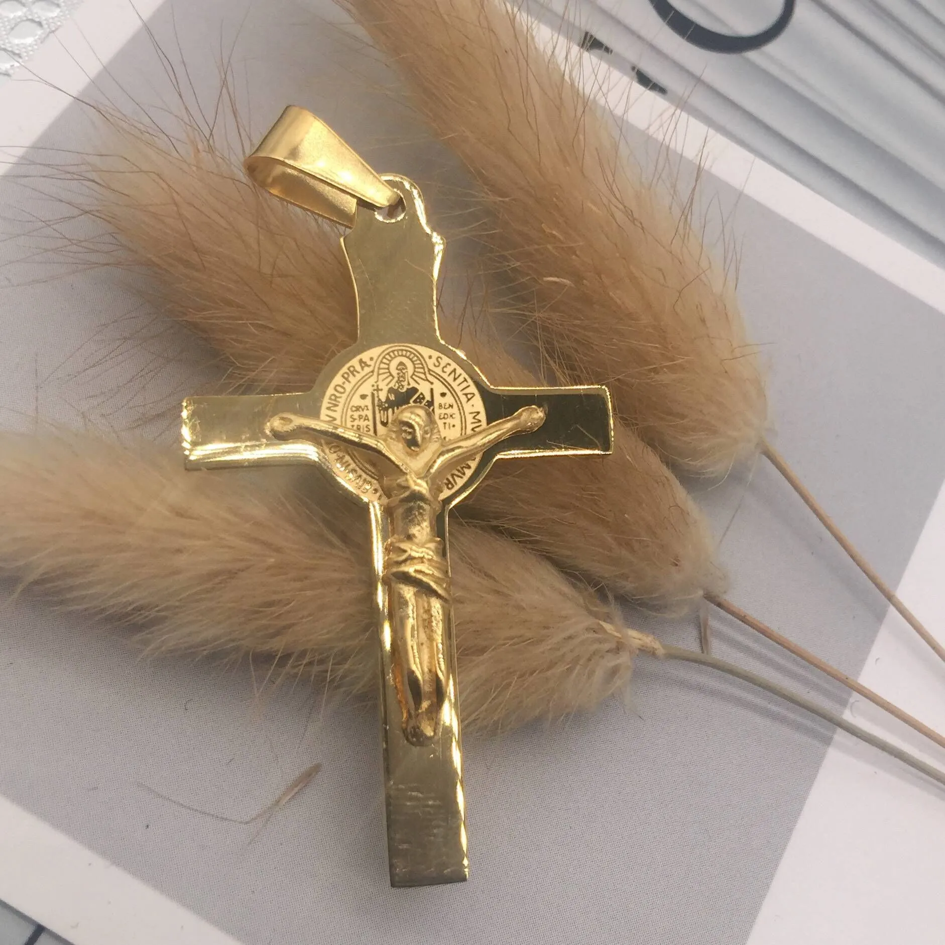 Hip Hop 18K Gold gefüllt Kreuz Anhänger Halskette religiöse Iced Out Titan Stahl Krucfix Halskette Jewerly für Männer Frauen 311d