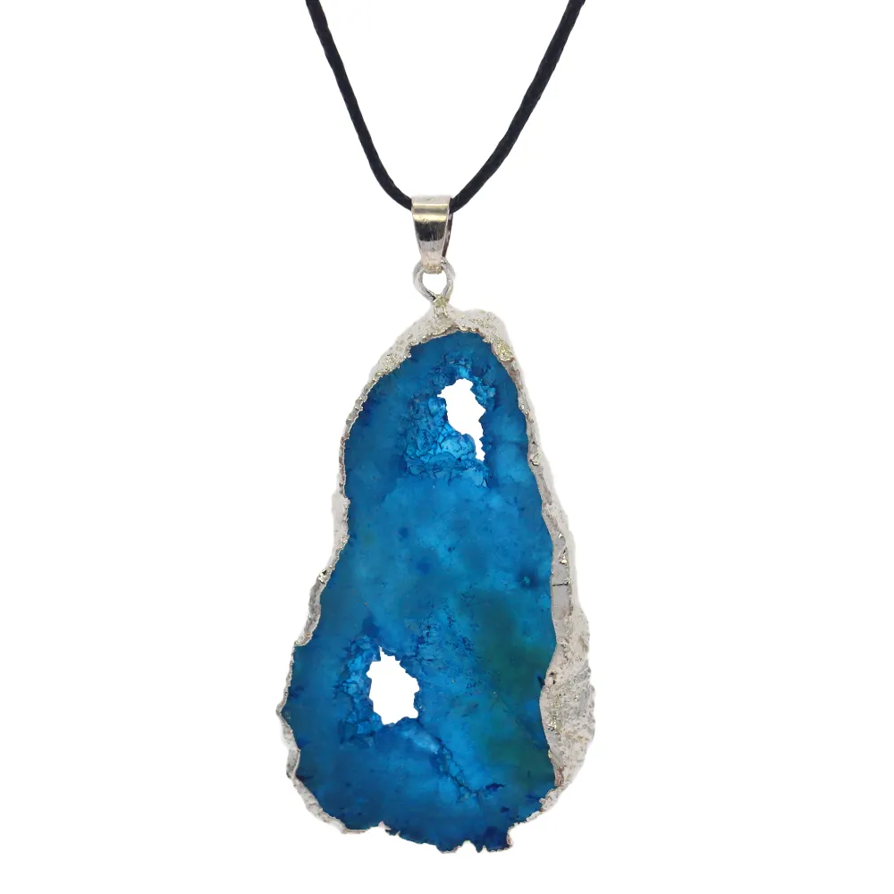 2019 Naturalny Kryształ Galwaniczny Krawędź Hollow Color Wisiorek Multicolor Crystal Agat Plastry Kryształ Geode Wisiorek Hurtownie