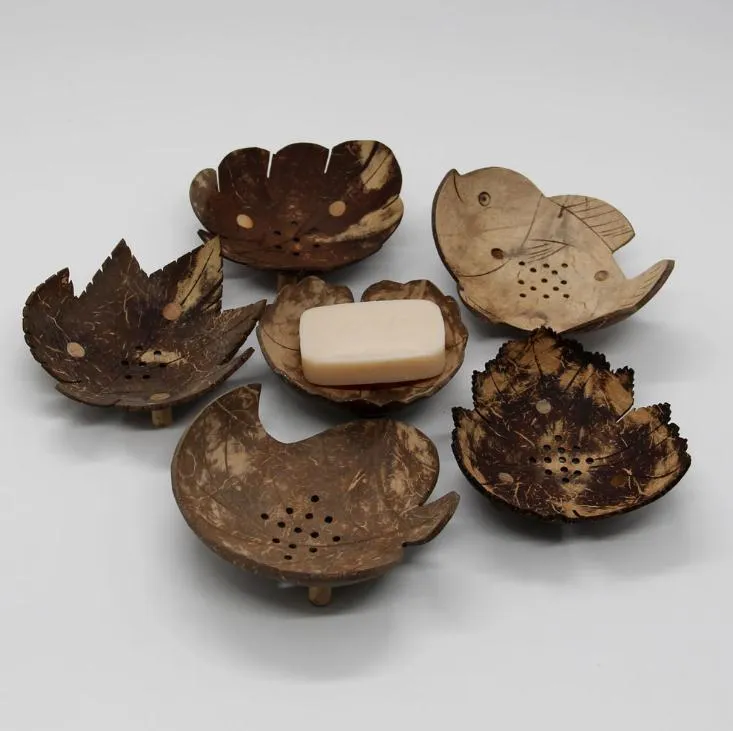 Creative Soap Dishes From Thailand Retro Wooden Bathroom Soap Coconut Shape Soap Dishes Holder Home Accessories Free DHL SN2660
