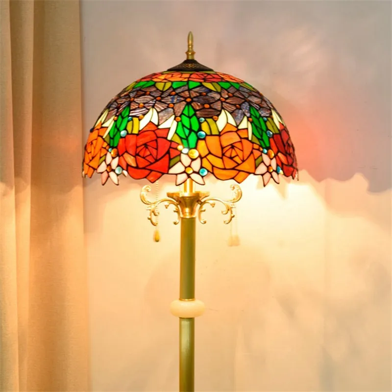 Rose Gold Tiffany Style Standing Stained Glass Floor Lamp For American Villa Hotel And Living Room TF077 From Bpstore 1 482.32 DHgate.Com