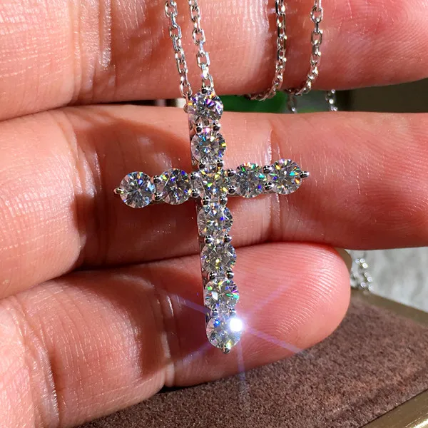 Vecalon Female Diamond Fashion Cross Style Pendant Halsband Big Sterling Sier Choker Halsband för kvinnor