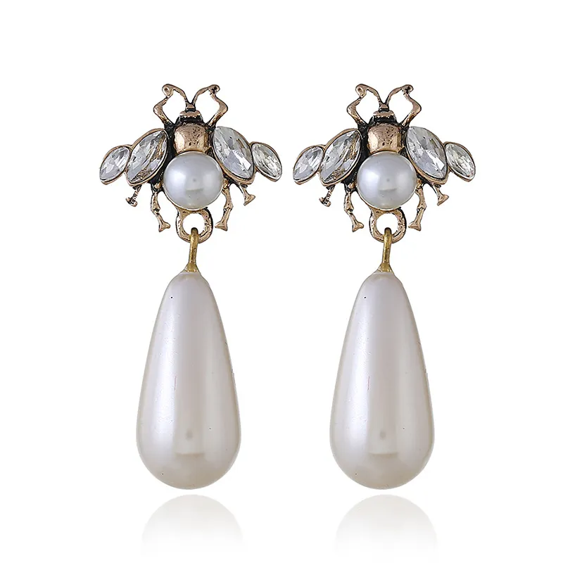 Big Drop Pearl Rhinestone Earrings Bridal Wedding Dangle Earrings