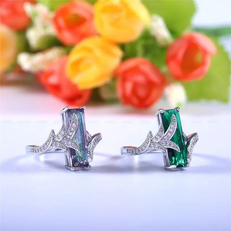 Square Topaz Diamante Anel de Cristal Folha Mulheres Anéis De Moda Jóias Presente de Natal 080510