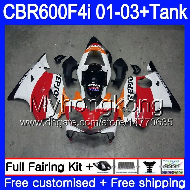 Кузов + бак для HONDA CBR 600 F4i CBR 600F4i CBR600FS 600 FS 286HM.28 CBR600F4i 01 02 03 CBR600 F4i Repsol Red white 2001 2002 2003 обтекатели