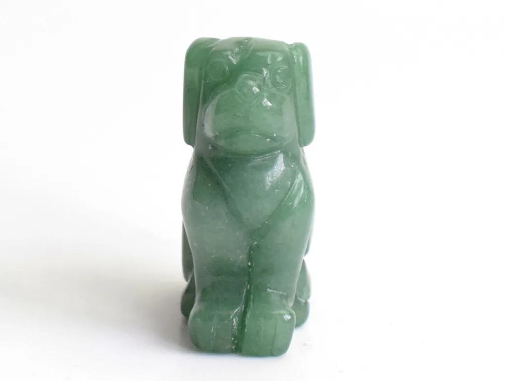 2.0 INCHES Natural Green Aventurine Carved Crystal Reiki Healing Dog Statue Animal Totem Sculpture