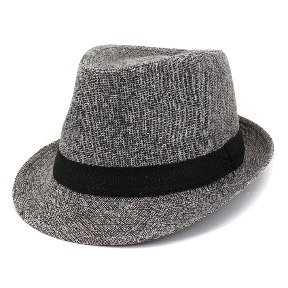 Vår sommar kvinna män mode brittisk stil bomull linne jazz hatt band inredning kort brim fedoras gangster cap beach sunhat