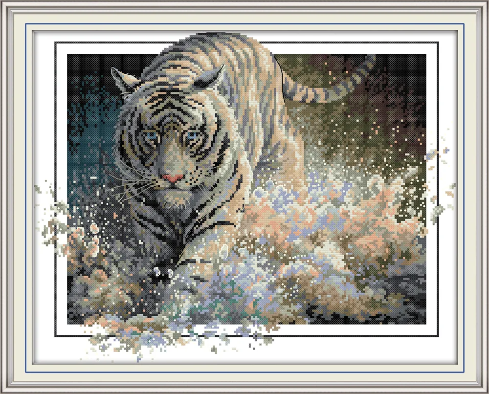 Kit fai da te per decorazioni per la casa White Tiger, strumenti artigianali a punto croce fatti a mano ricamo set di cucito contati stampa su tela DMC 14CT / 11CT