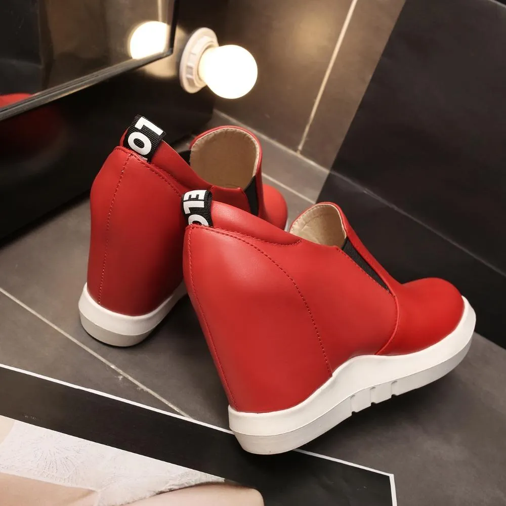 Hot Sale-Height Increasing Women Sneakers 2019 Spring Autumn Comfort Flat Heels Casual Shoes Women Wedges Platform Female shoes Black