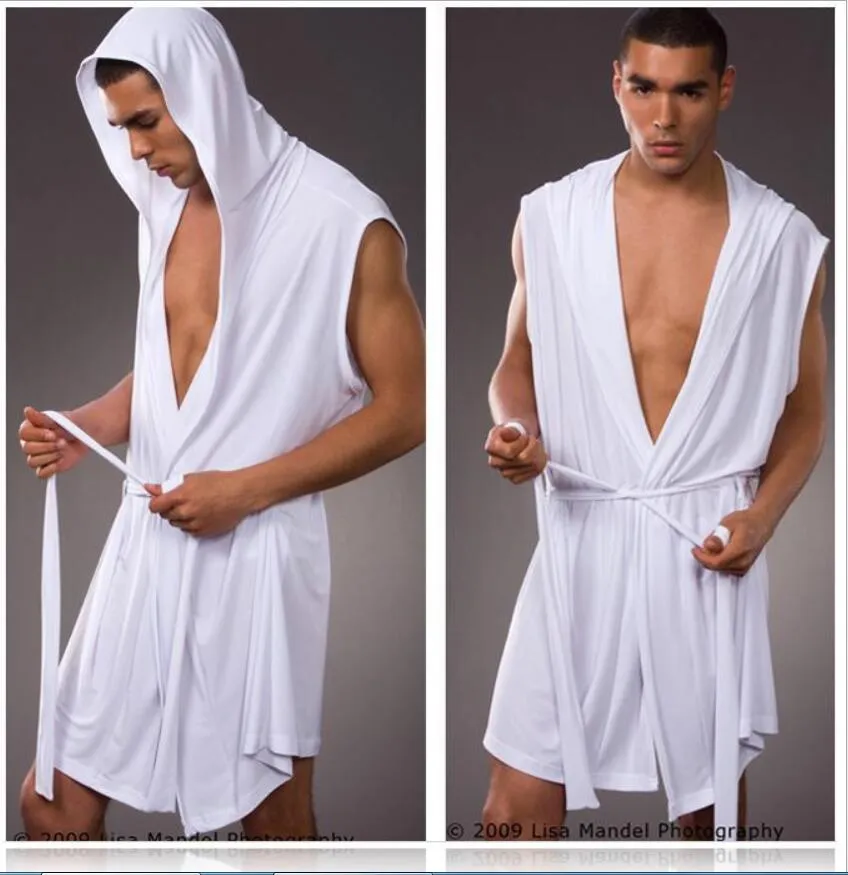 Roupões de banho de seda gelo branco para homens gay loungewear camisola conjuntos sexy quimono roupões de banho dos homens pijamas sexy