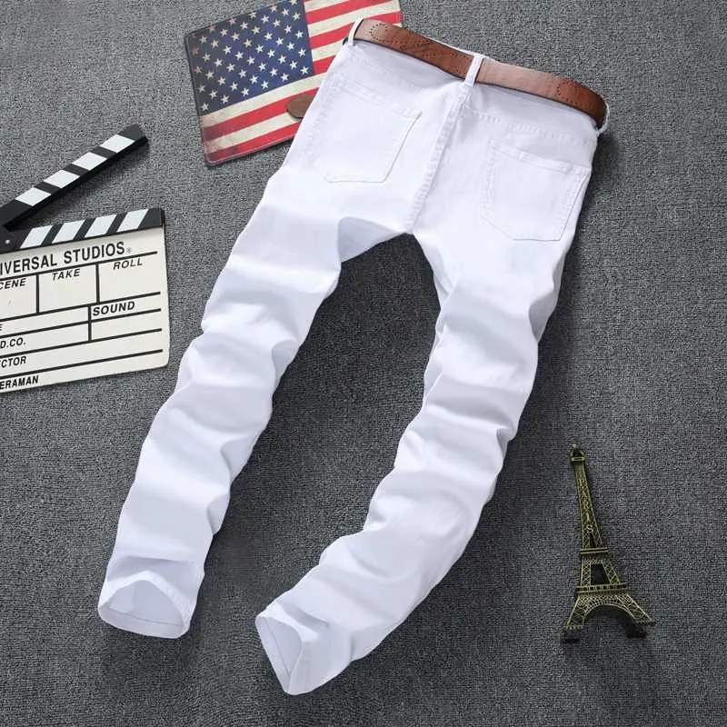 Swag Mens Designer Brand Black Jeans Skinny Ripped Destroyed Stretch Slim Fit Hop Hop Pants With Holes For Men3504