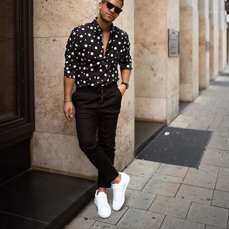 Camisas De Vestir Para Hombre KLV 2021 Camisa Para Hombre Ropa De Calle Moda Para Hombre Blusa Superior Informal Holgada De Manga Larga Con Estampado De Lunares D41 De 12 18 DHgate