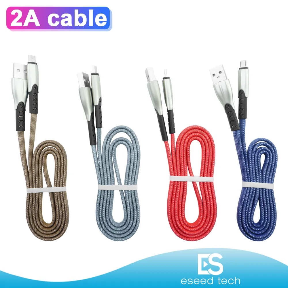 1M 3F Micro USB Sync Daten 2A Kabel Nylon geflochten langlebig Typ C Port flaches Luxusdesign für Samsung S11 S10 S9 S8 Plus LG Lade Smar