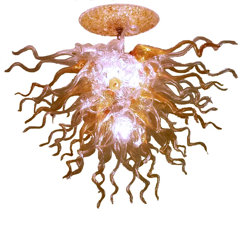 Geblazen Glazen Kroonluchters Aangepaste Murano Opknoping LED Hanglamp Woonkamer Kroonluchter Verlichtingen Clear Amber Color 70cm Moderne kunst ontworpen lichten