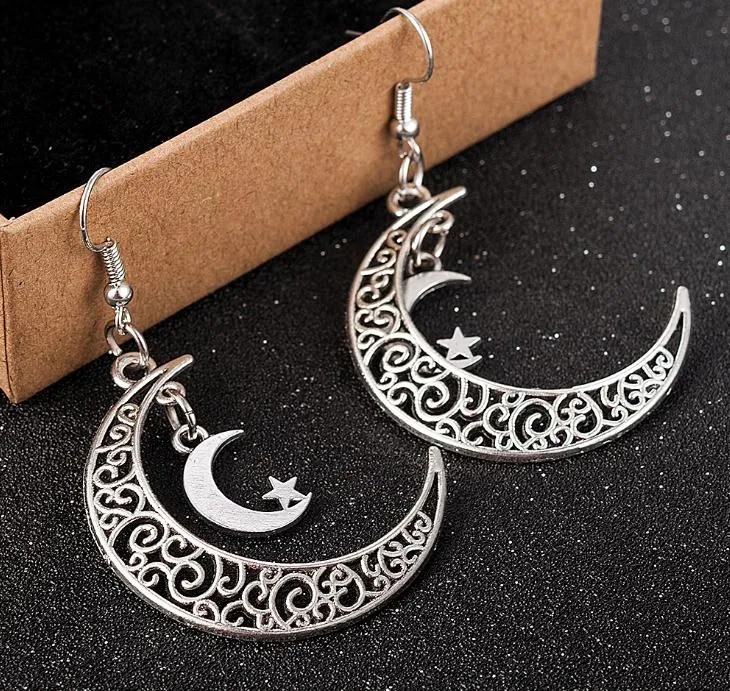 Pendientes colgantes de luna creciente Vintage para mujer, aretes llamativos hechos a mano, novedad de 2020