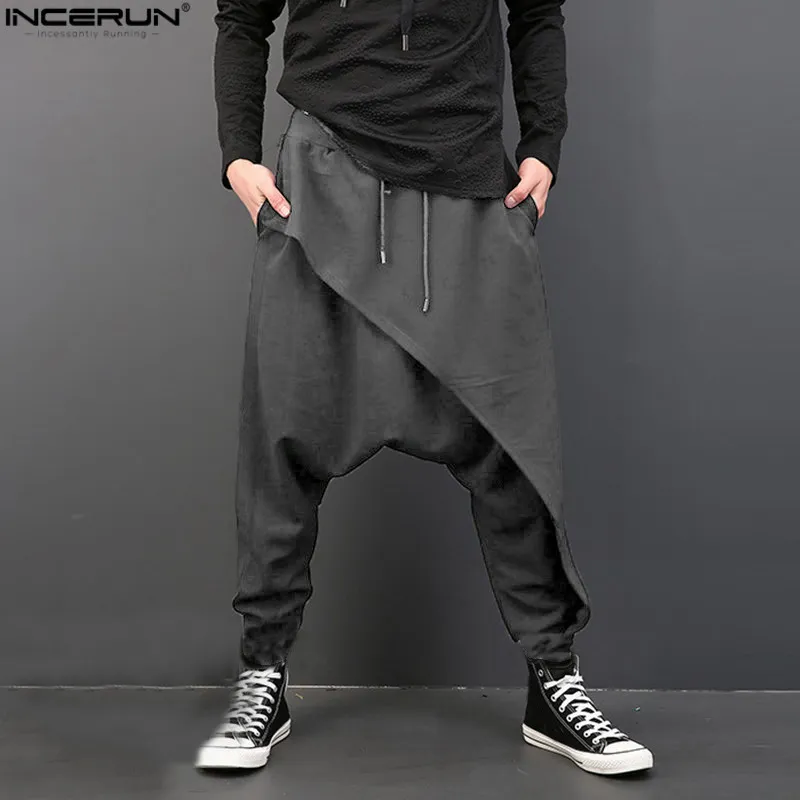 Incerun Vintage Men Loose Drop Crotch Drape Byxor Dans Baggy Byxor Män Drawstring Harem Byxor Män Pantalon Hombre Plus Size Y19042301