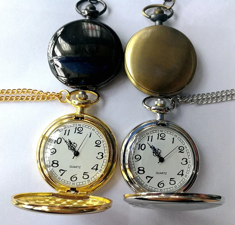 Wholesale 4Colors 100PCS/Lot Quartz watch Chain Bronze pocket watches PW042