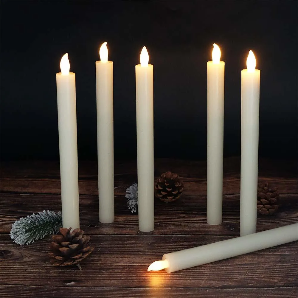 Eldnacele Set med 6 Flameless Flicking Candles Real Wax Candles LED-fönster Taper ljus med timer och fjärrkontroll T200108