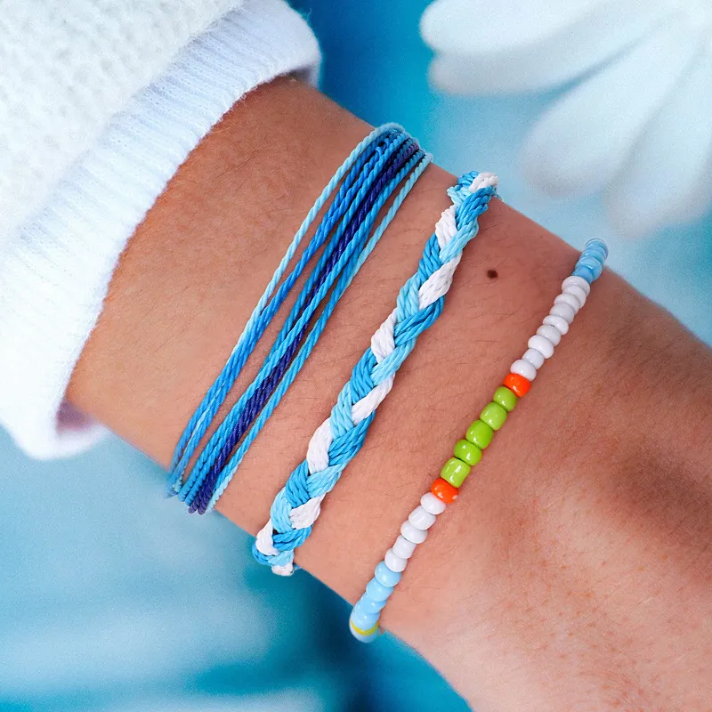 3 PCS Set New Fashion Handmade Seed Beads Corda tessuta Vsco Girl Friendship Bracciale Colorful Boho Cavigliere regolabili Gioielli per donne Ragazze