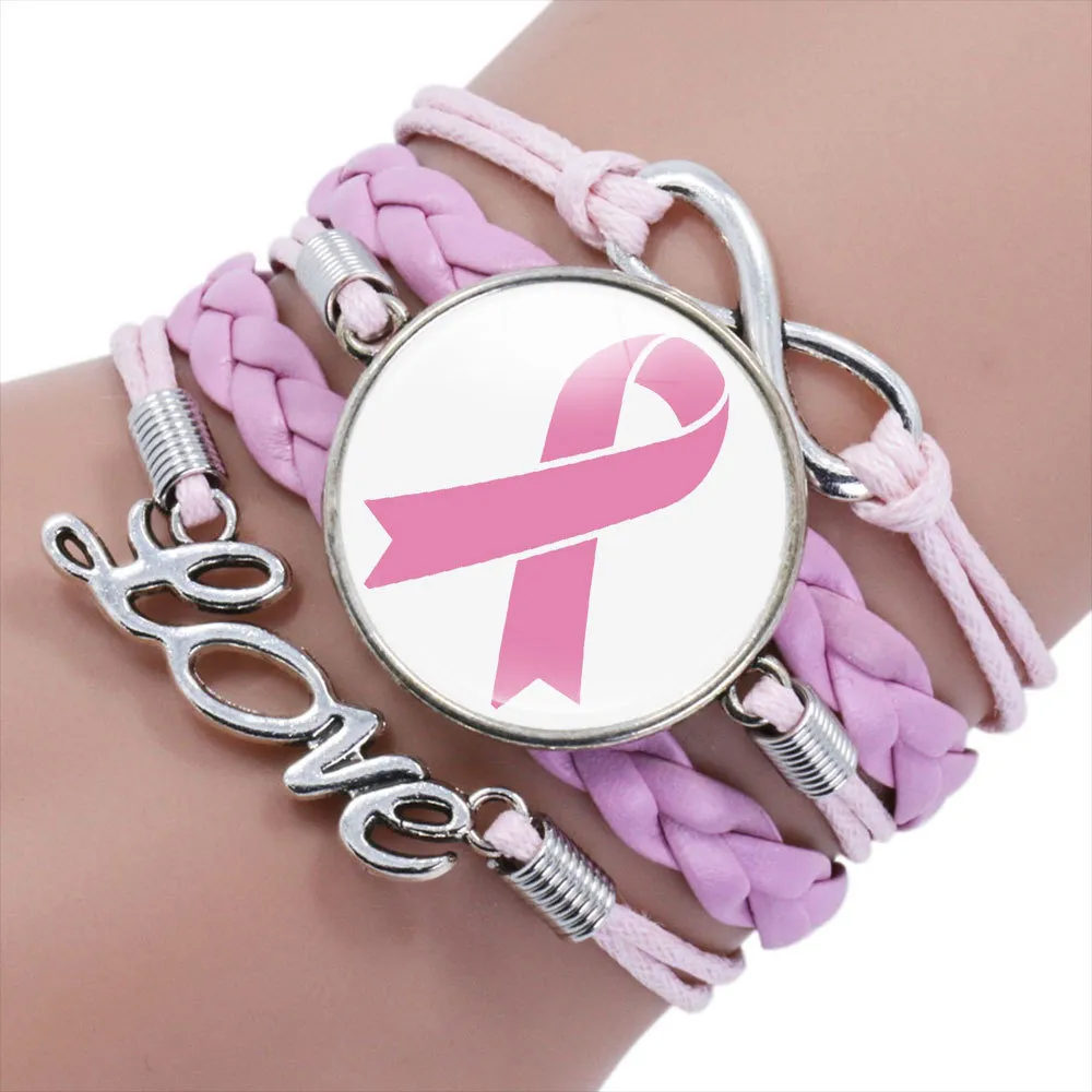 Nuovi braccialetti per la consapevolezza del cancro al seno con nastro rosa per le donne Fede Speranza Cure Credere Bracciale con ciondolo Gioielli di ispirazione di moda