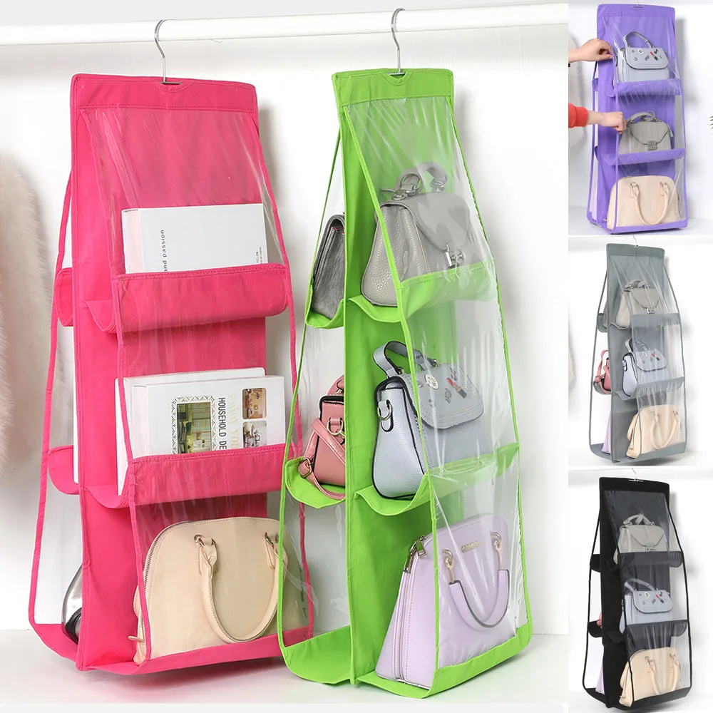 6 bolsos de dobragem saco pendurado 3 camadas dobráveis ​​prateleira bolsa porta bolso bolsa organizador diversos armazenamento armário cabide cabide